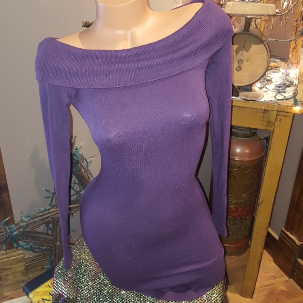 ❤️ Bebe fold over sweater dress S purple